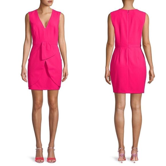 BCBGMAXAZRIA Clare Sleeveless V-neck Sheath Mini Dress In Pink Peacock 10 - Picture 2 of 4